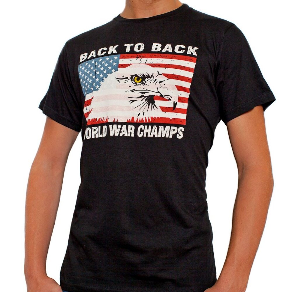Eagle USA Flag Back To Back World War Champs Champions T-shirt S-3XL Black